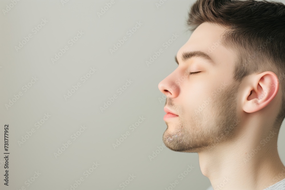 calm male with eyes closed, space on left for copy calm male with eyes closed, space on left for copy