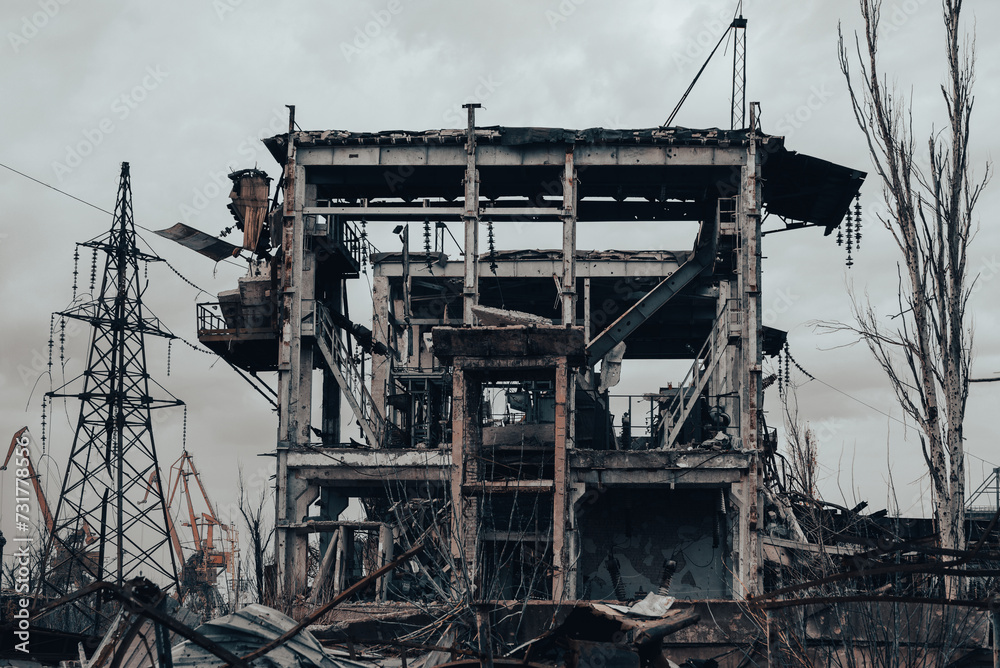 destroyed buildings of the workshop of the Azovstal plant in Mariupol Ukraine