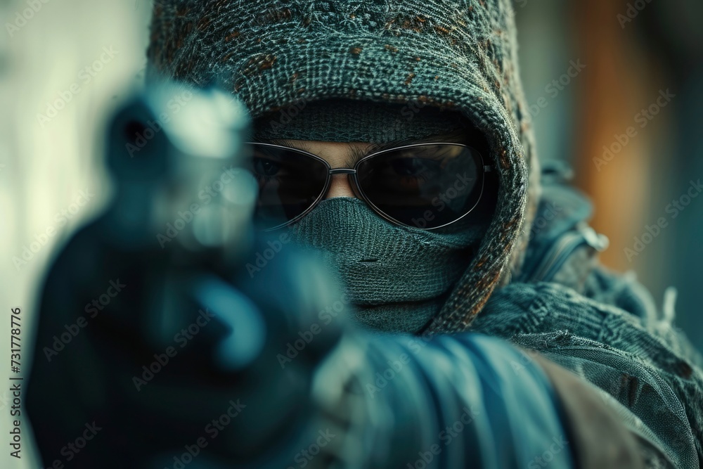 Photo of a man holding a gun Photo of a man holding a gun