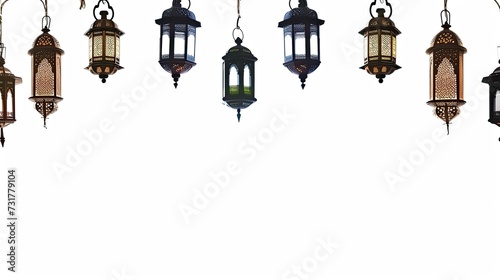 Arabic lantern ornament isolated over white background for frame design template. Suitable for design element of Ramadan Kareem greeting template. Ramadan Kareem theme background template.