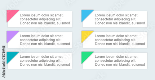 Infographics blocks list with colored corners stickers	