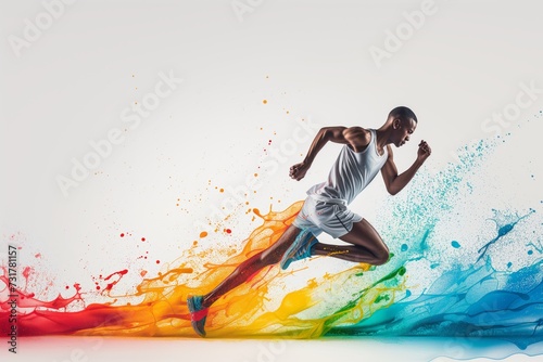 runner in motion, splashes trailing as colorful motion
