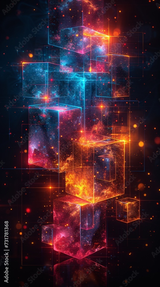 Glowing Blocks in Space: A Futuristic, Neon-Colored Tribute to the Monthly Event 'Pride' and the Latest Trend in Art and Design Generative AI