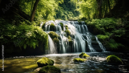Majestic Waterfall Amidst Lush Green Forest