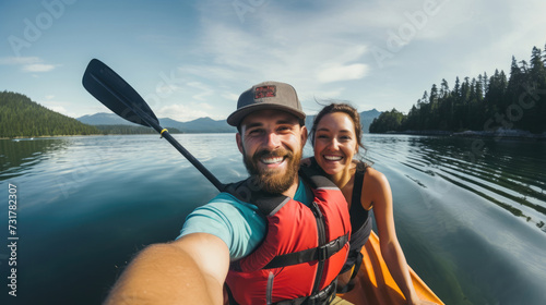 Couple's Selfie Adventure on a Kayak, summer relax