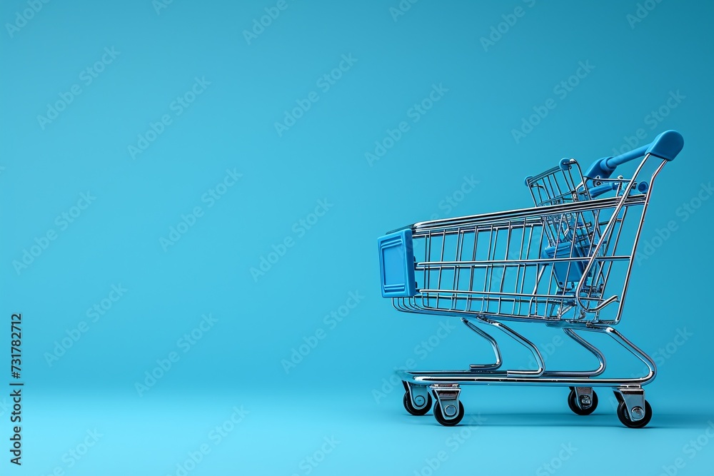 Shop-a-thon Grocery Cart on Blue Background Generative AI