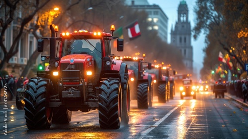 Many tractors blocked city streets, agricultural workers protesting against tax increases © arti om