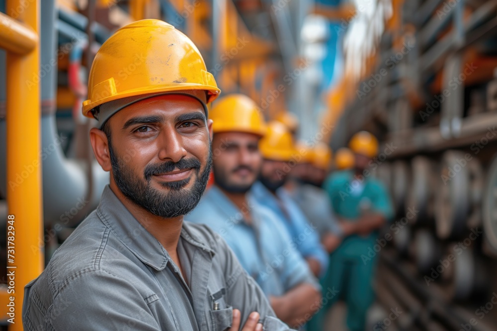group of Emirati engineers wearing safety helmet group of Emirati engineers wearing safety helmet