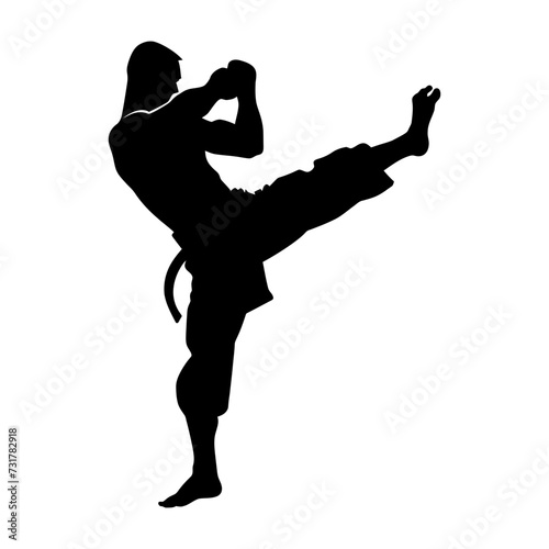 Silhouette muay thai kick full body black color only