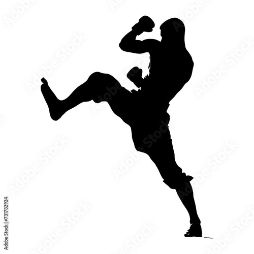 Silhouette muay thai kick full body black color only