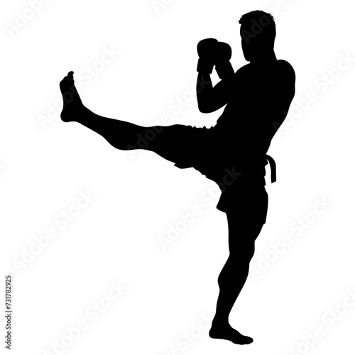 Silhouette muay thai kick full body black color only