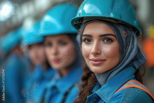 group of Emirati engineers wearing safety helmet © arti om