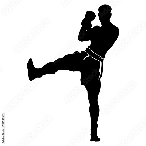 Silhouette muay thai kick full body black color only