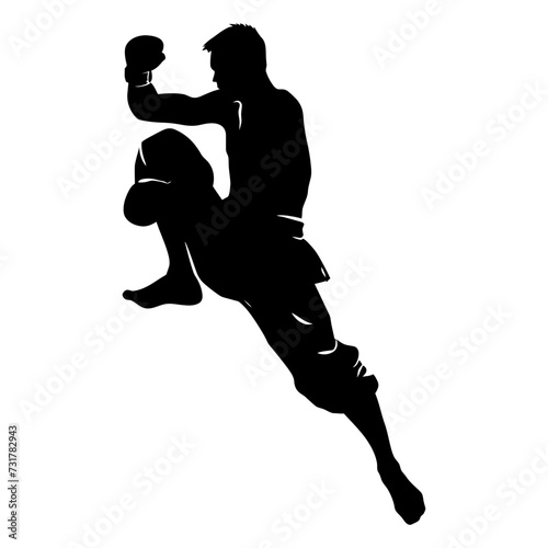 Silhouette muay thai kick full body black color only