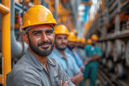 group of Emirati engineers wearing safety helmet