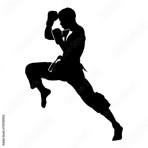 Silhouette muay thai kick full body black color only
