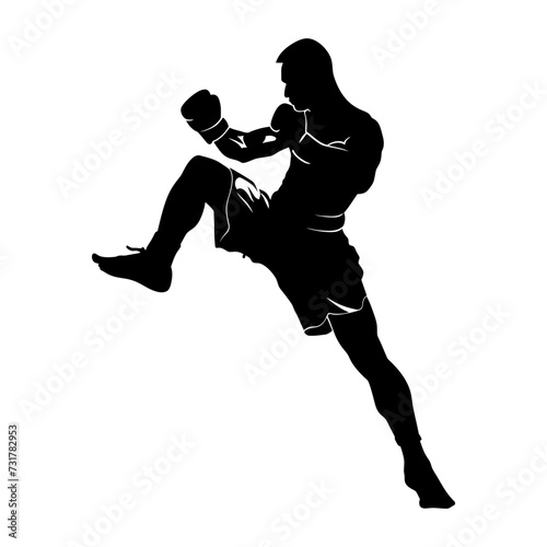 Silhouette muay thai kick full body black color only