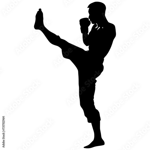 Silhouette muay thai kick full body black color only