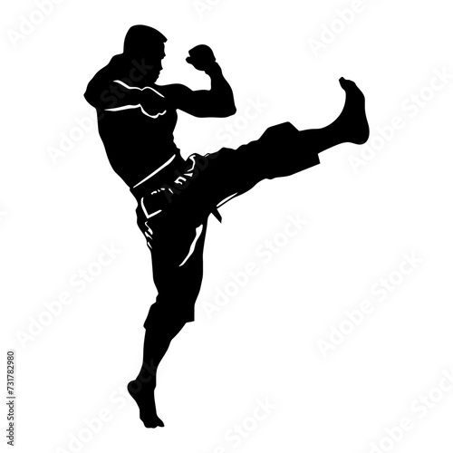 Silhouette muay thai kick full body black color only