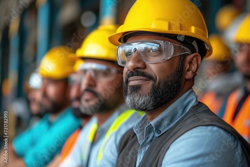 group of Emirati engineers wearing safety helmet