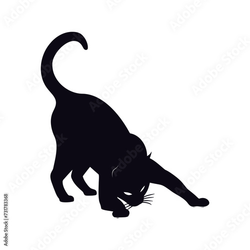 Silhouette cat stretching full body black color only
