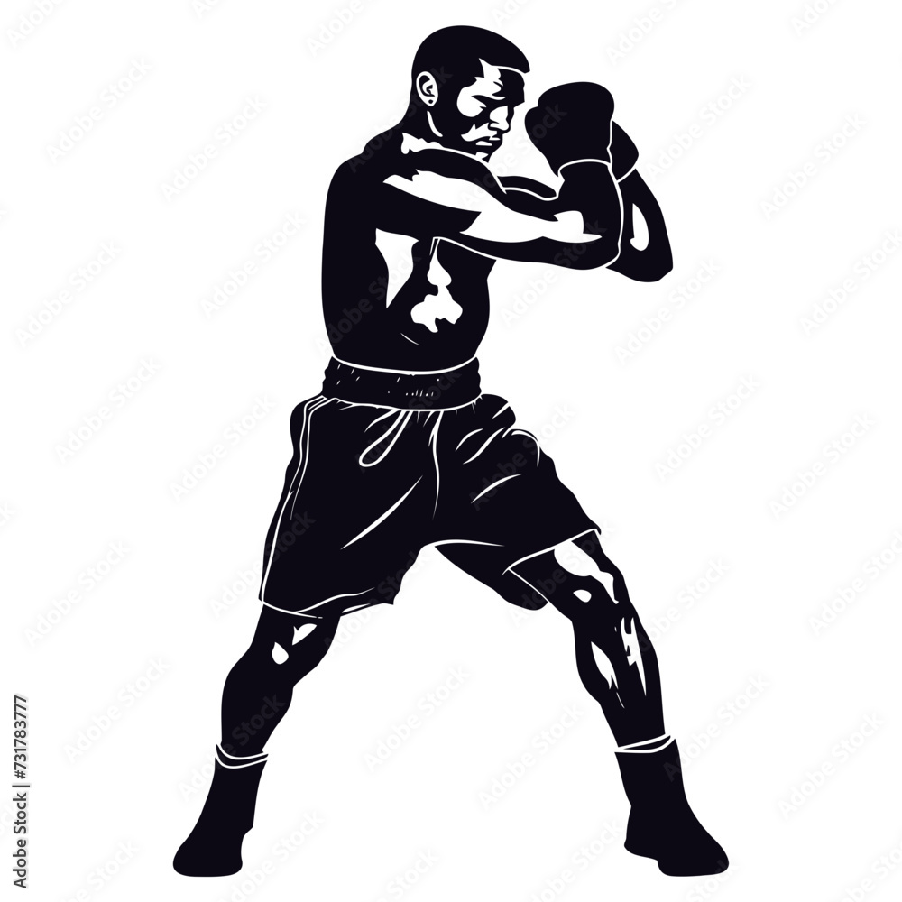 Silhouette boxing hit full body black color only