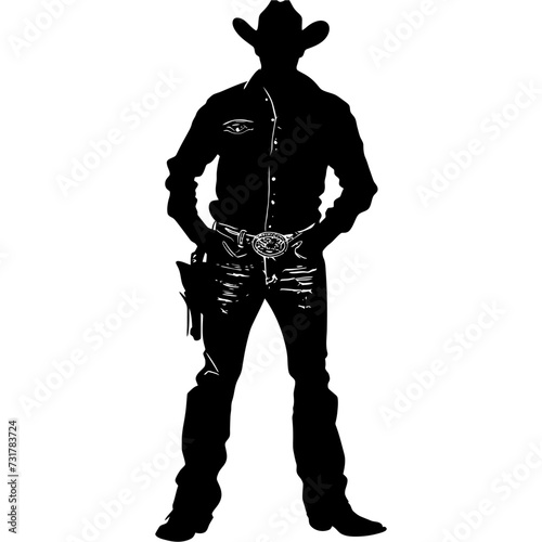 Silhouette cowboy full body black color only
