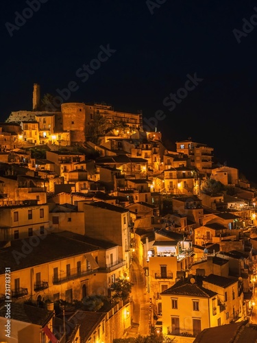 Landscape of the Cammarata on the hillside illuminated at night