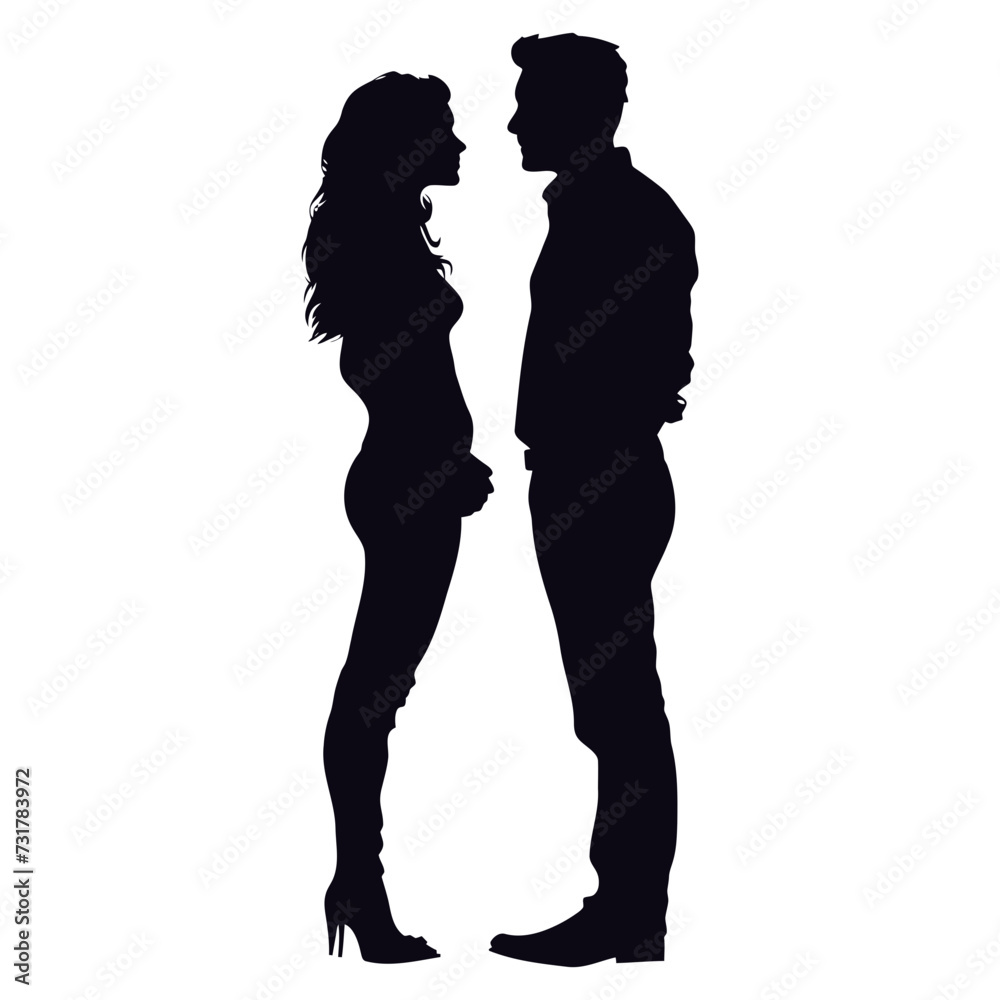 Silhouette couple of man and women full body black color only