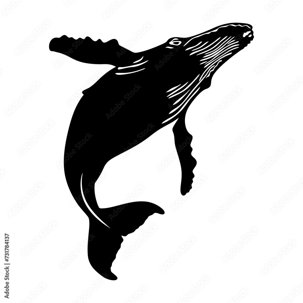 Obraz premium Silhouette whale black color only full body