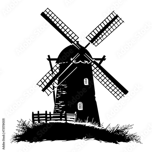 Silhouette windmill black color only full body