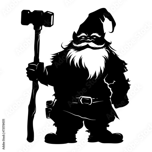 Silhouette dwarf mythical race from game with hammer black color only
