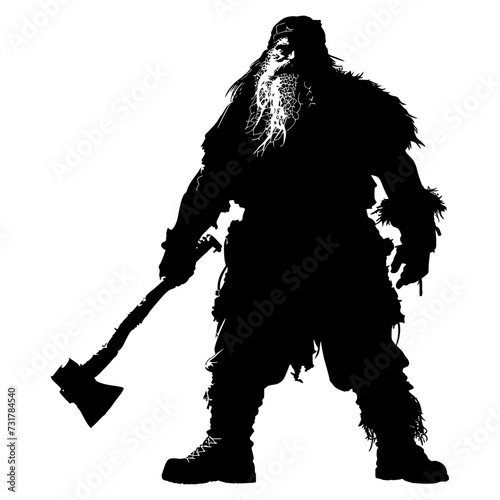 Silhouette dwarf mythical race from game with hammer black color only