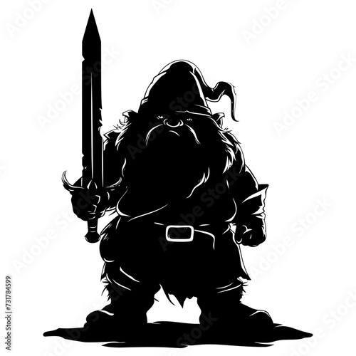 Silhouette dwarf mythical race from game with sword black color only