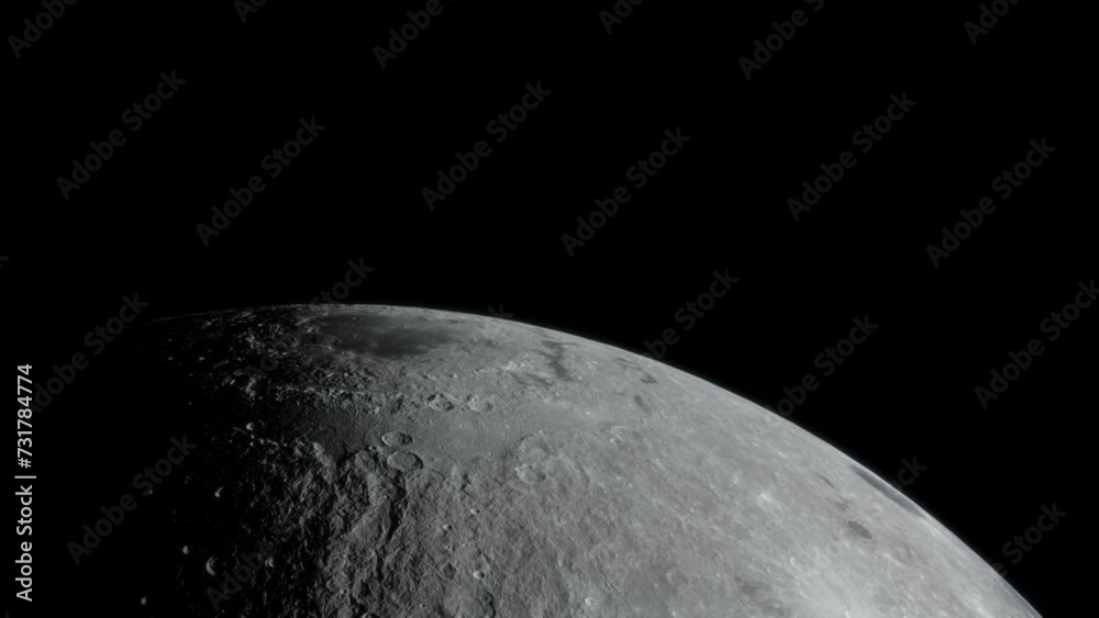 Telescopic detailed shot of the moon rolling in outer space