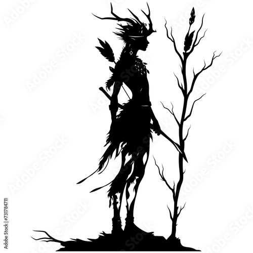 Silhouette elf or elves mythical race from game black color only