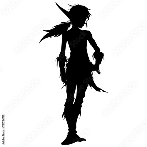 Silhouette elf or elves mythical race from game black color only