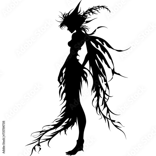 Silhouette elf or elves mythical race from game black color only