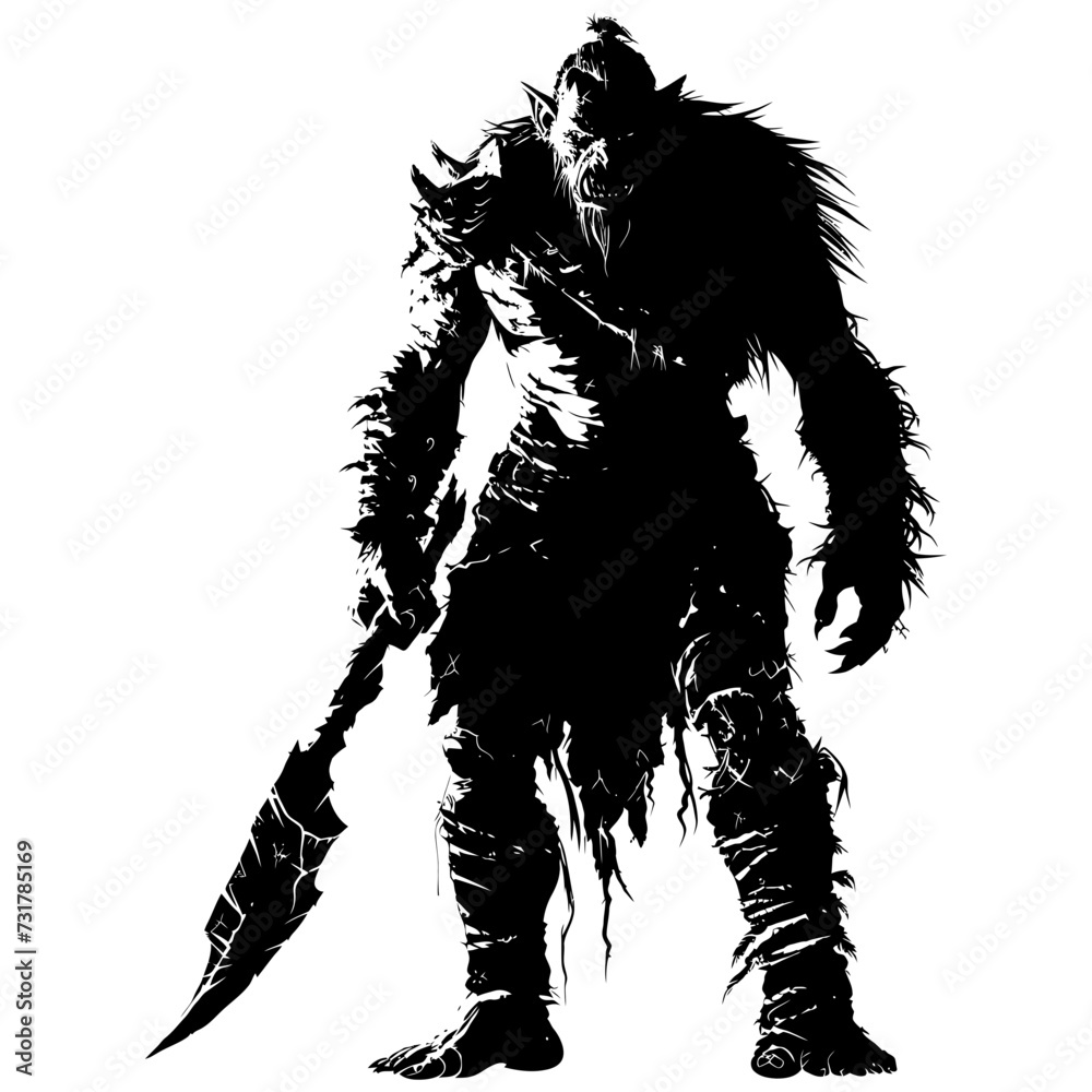 Silhouette orc mythical race from game black color only