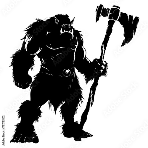 Silhouette ogre mythical race from game with big ax black color only