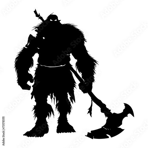 Silhouette ogre mythical race from game with big ax black color only