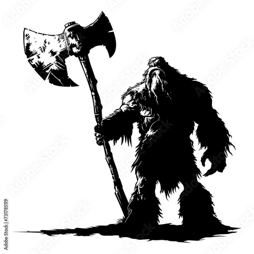 Silhouette ogre mythical race from game with big ax black color only