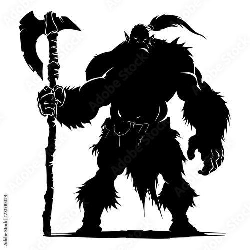 Silhouette ogre mythical race from game with big club black color only