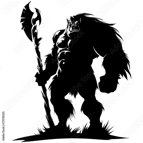 Silhouette ogre mythical race from game with big club black color only