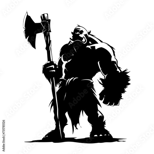 Silhouette ogre mythical race from game with big club black color only