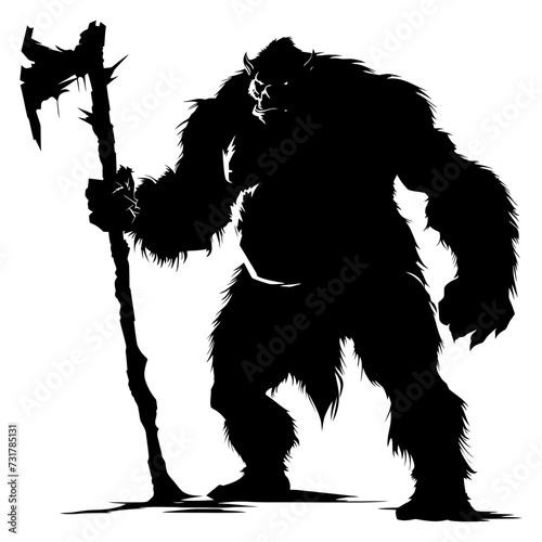 Silhouette ogre mythical race from game with big club black color only