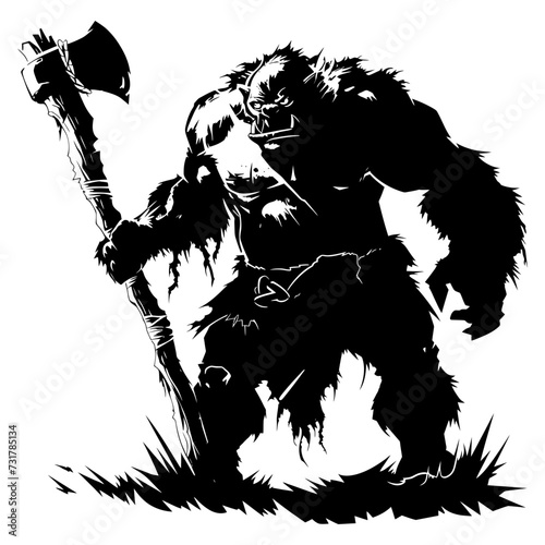 Silhouette ogre mythical race from game with big club black color only