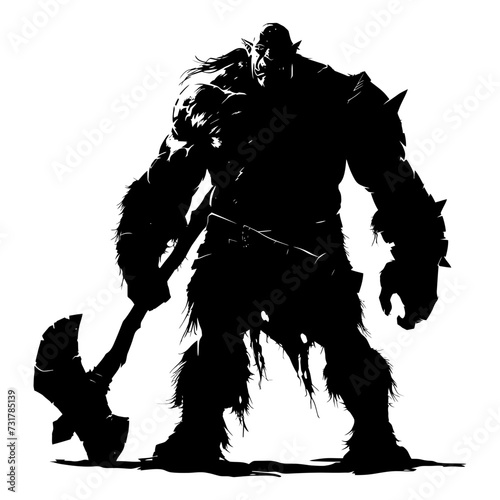 Silhouette ogre mythical race from game with big club black color only