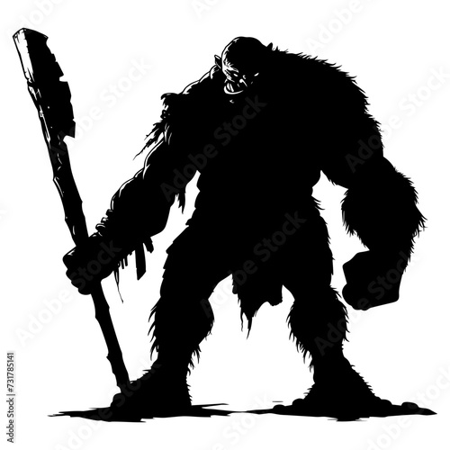 Silhouette ogre mythical race from game with big club black color only