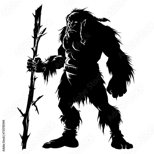 Silhouette ogre mythical race from game with big club black color only
